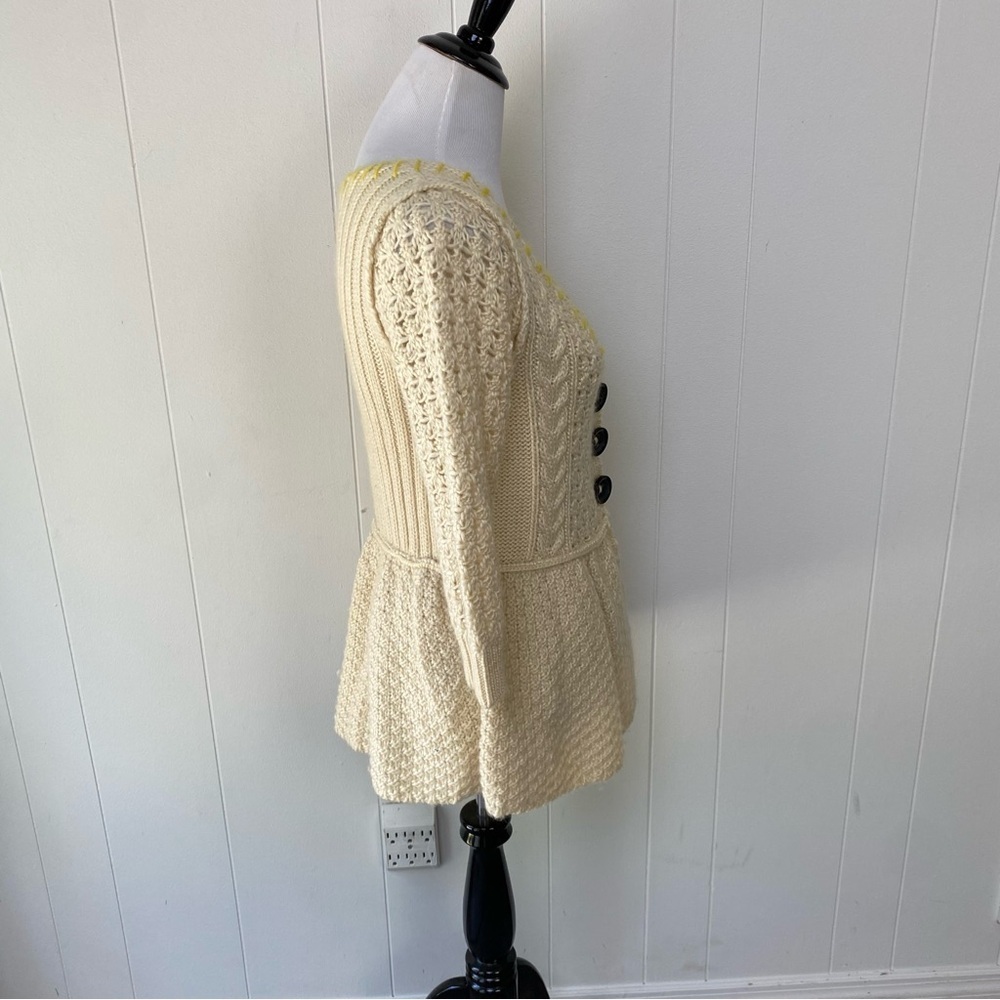 Free People Womens Cardigan Sweater Cream Yellow Wool Blend Casual Sz Medium - Picture 7 of 14